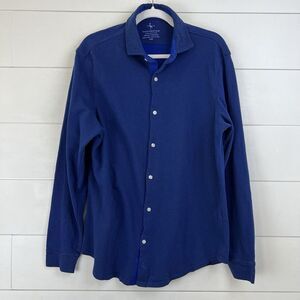 Tailorbyrd Collection Cotton Stretch Knit Shirt Mens L‎ Navy Button Long Sleeve